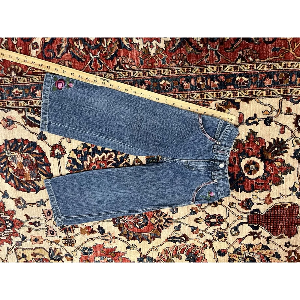 Vintage OshKosh Little Girl Floral Embroidered Wide Leg Stretch Jeans Size 5
